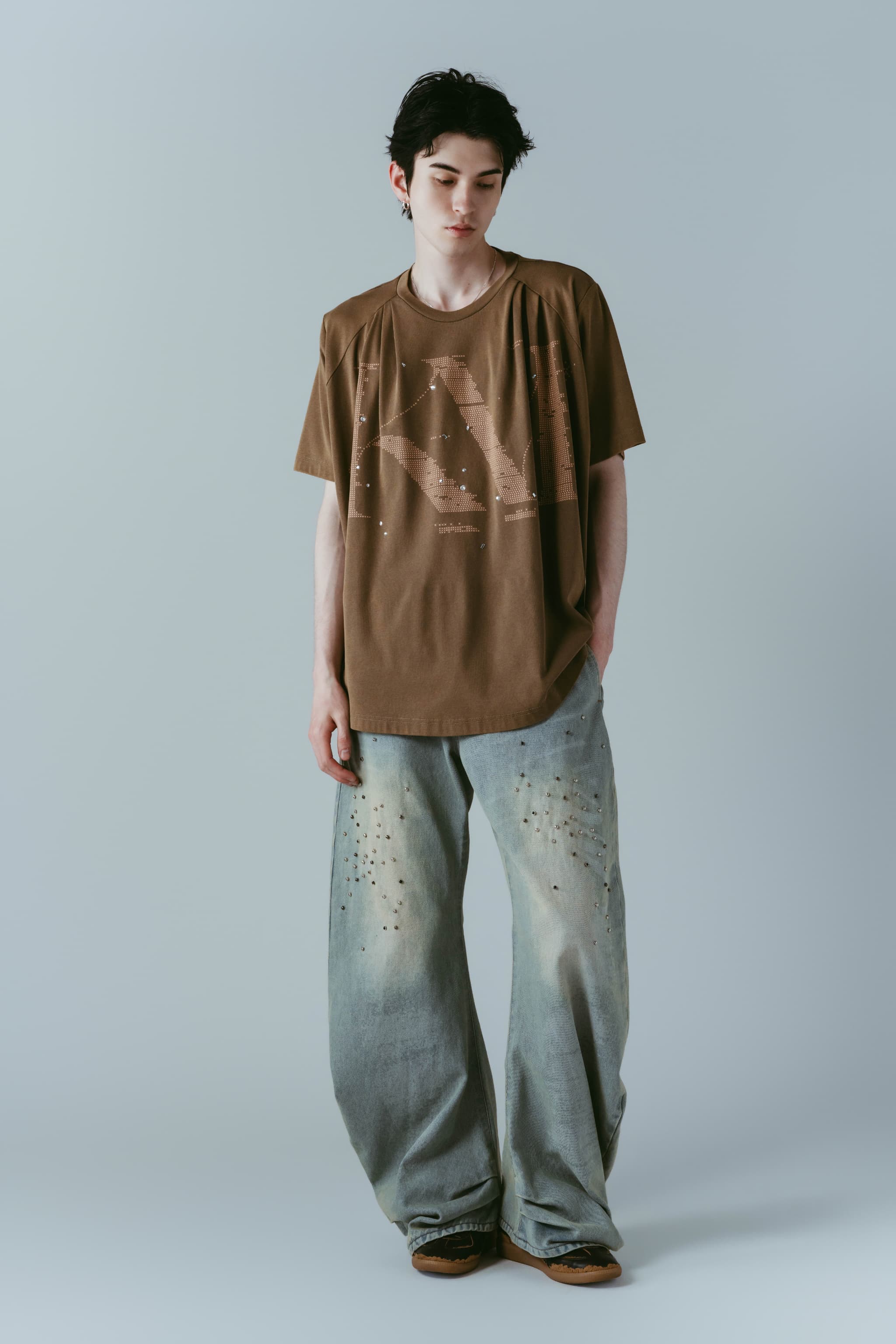 tuck detail oversized tee(unisex)/brown