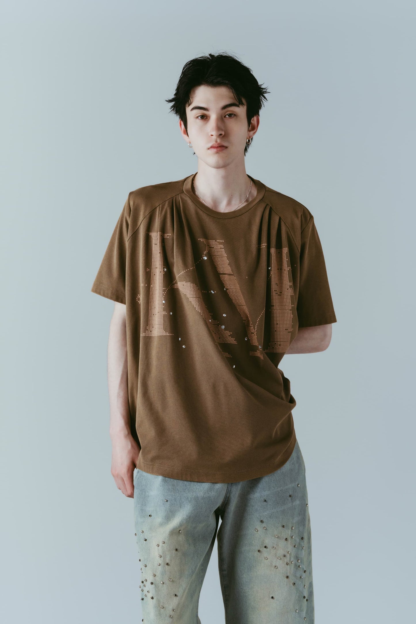 tuck detail oversized tee(unisex)/brown