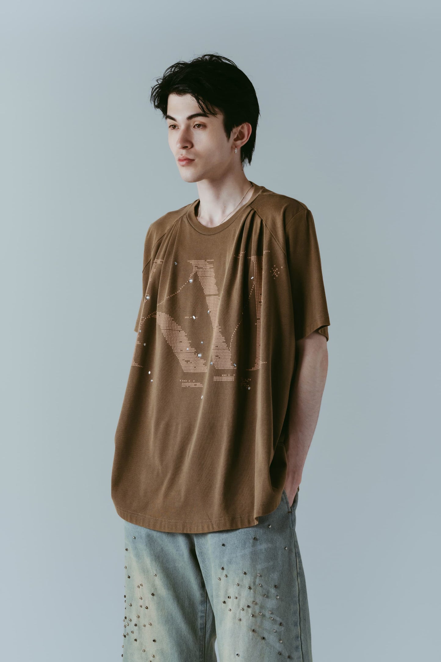 tuck detail oversized tee(unisex)/brown