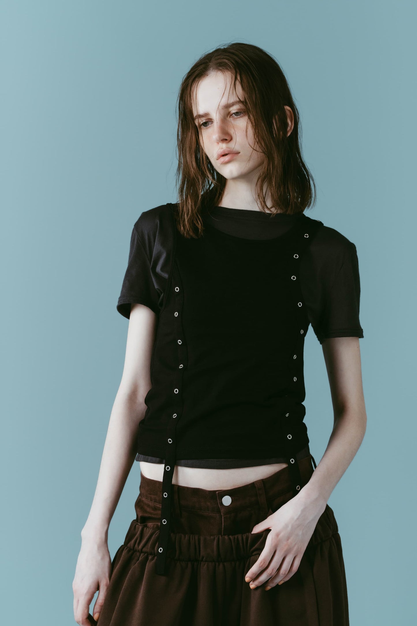 2piece layered tank tee/black