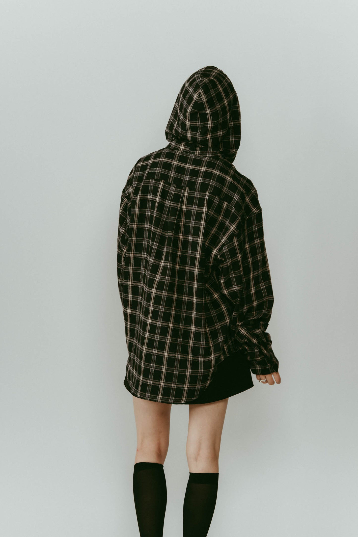 hooded over shirts(unisex)/checkblack