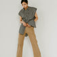 stripe label nosleeve shirt/4color