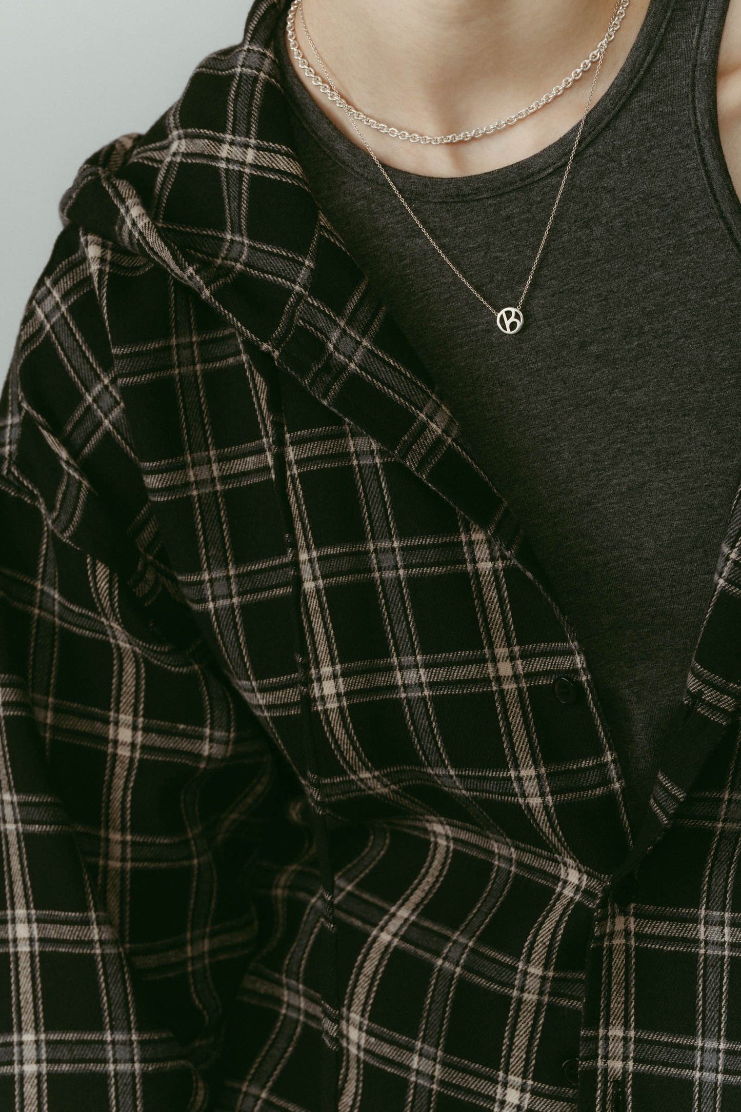 hooded over shirts(unisex)/checkblack