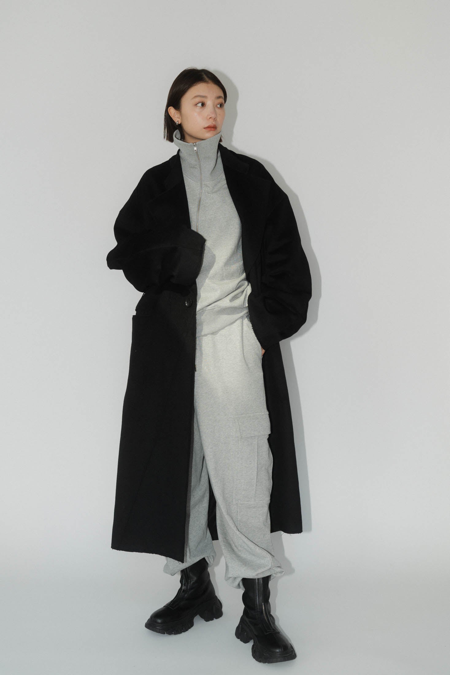 raw edge chester long coat(unisex)/black | KNUTH MARF