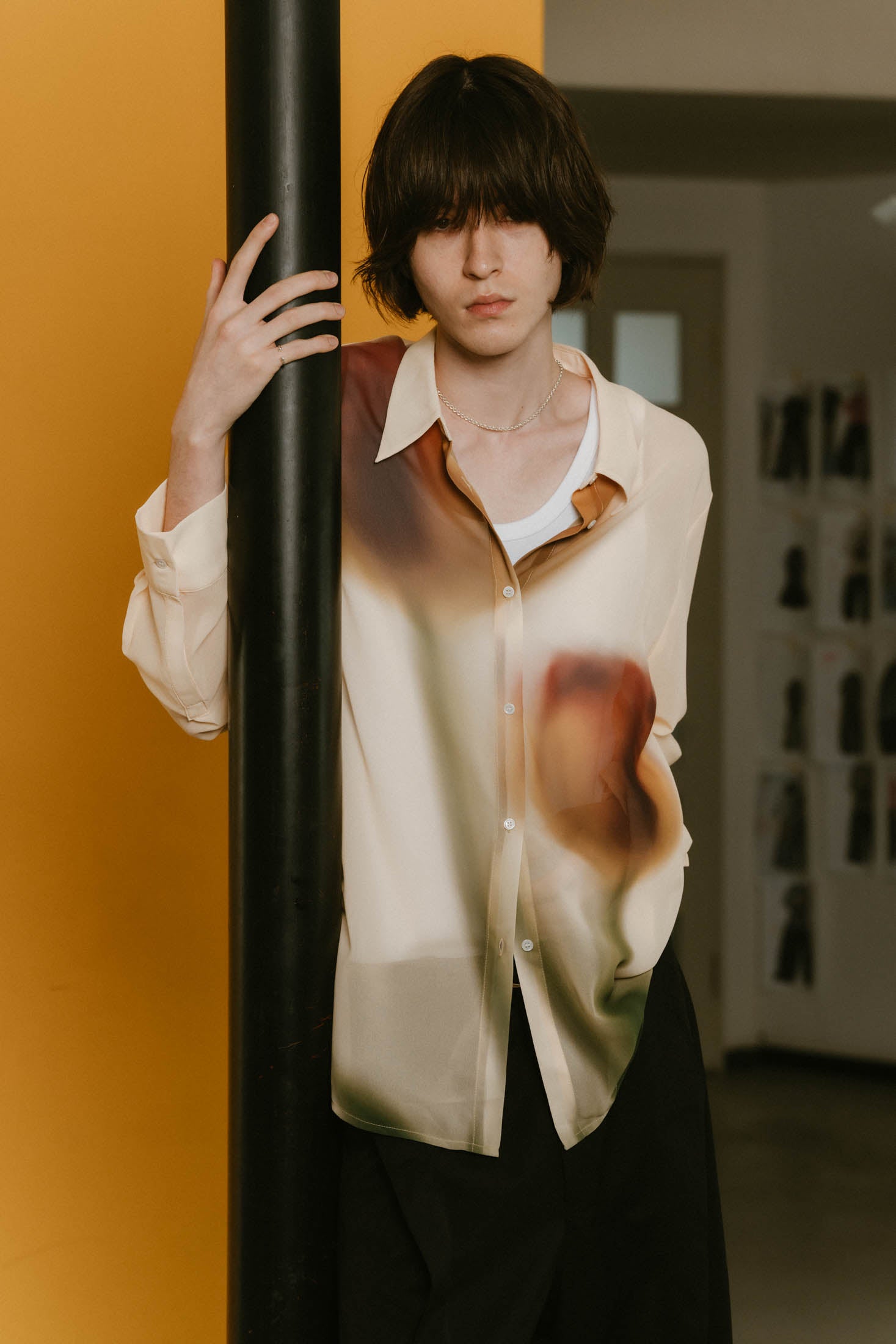 flower print sheer shirt(unisex)/yellow/M