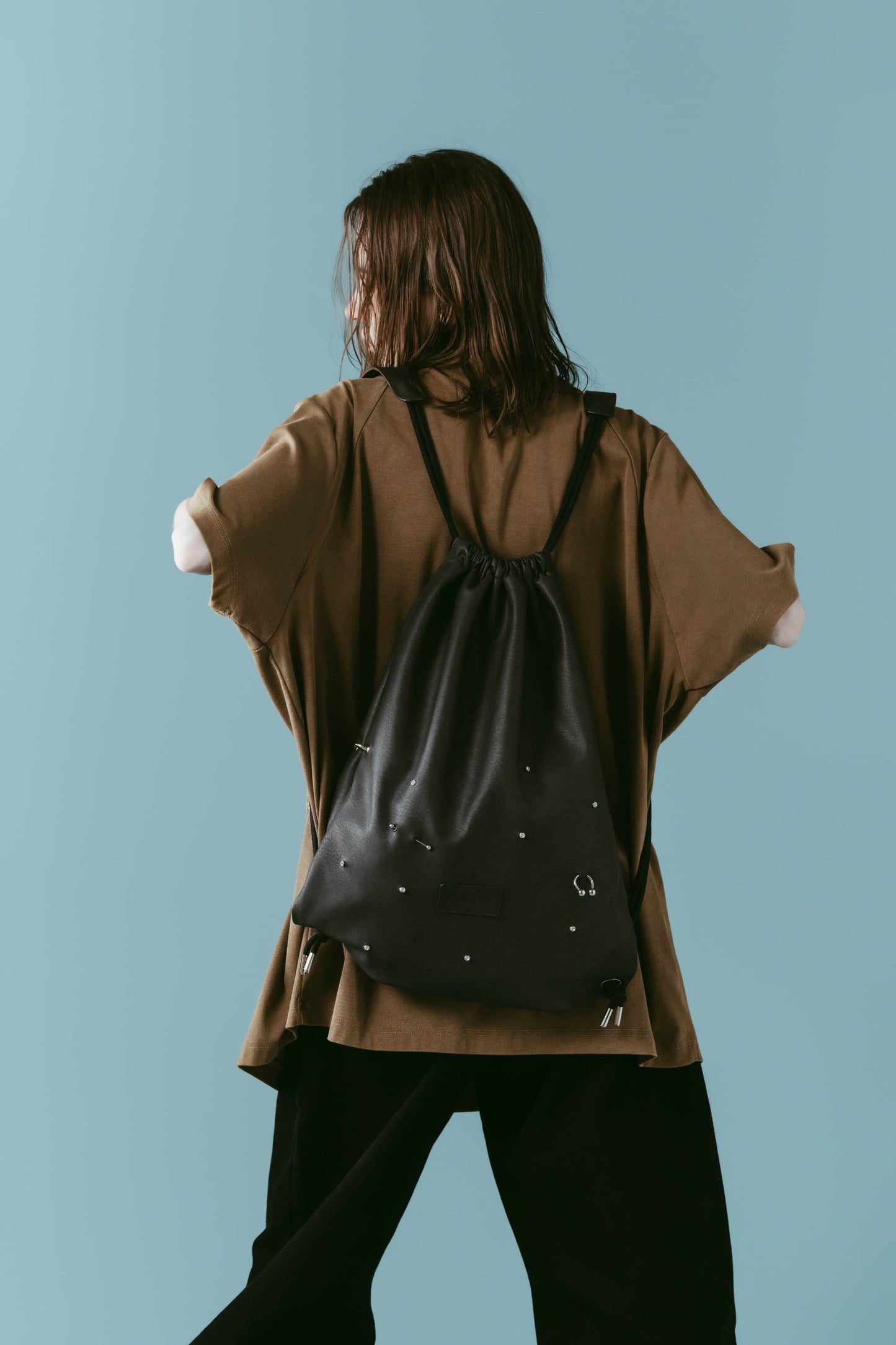 leather drawstring bag/2color
