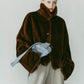 point collar fur coat/brown