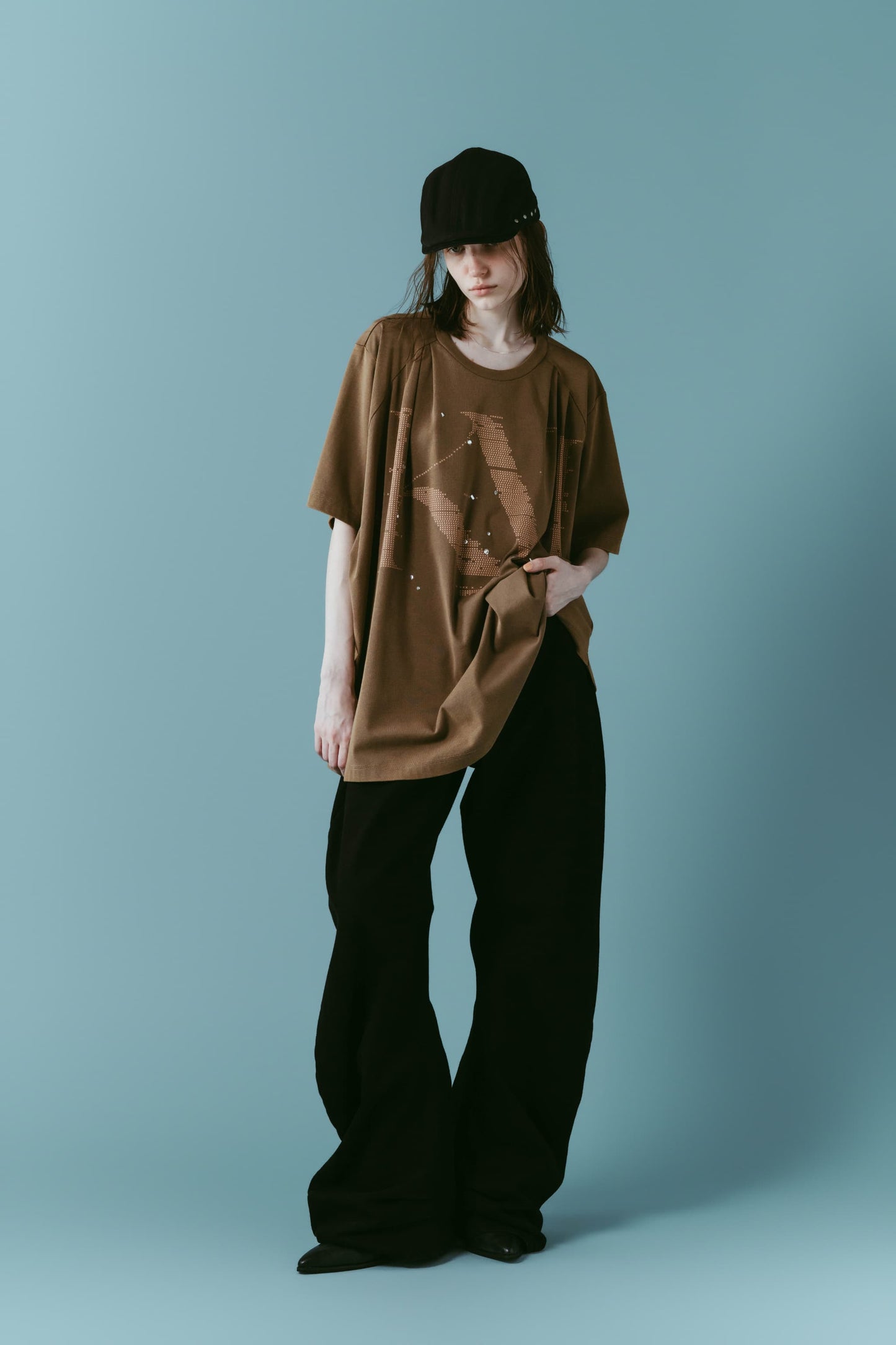 tuck detail oversized tee(unisex)/brown