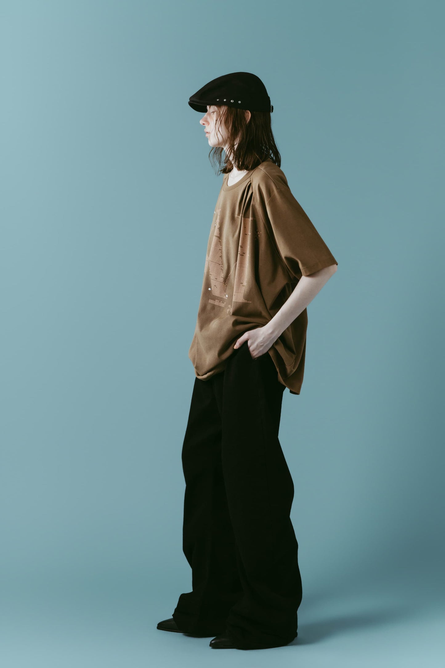 tuck detail oversized tee(unisex)/brown