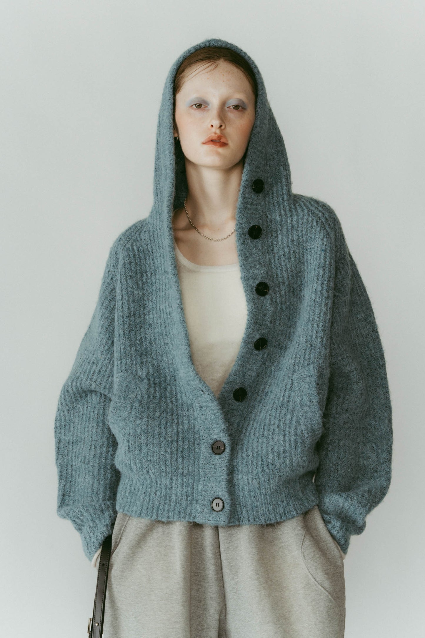 hooded cardigan knit/blue