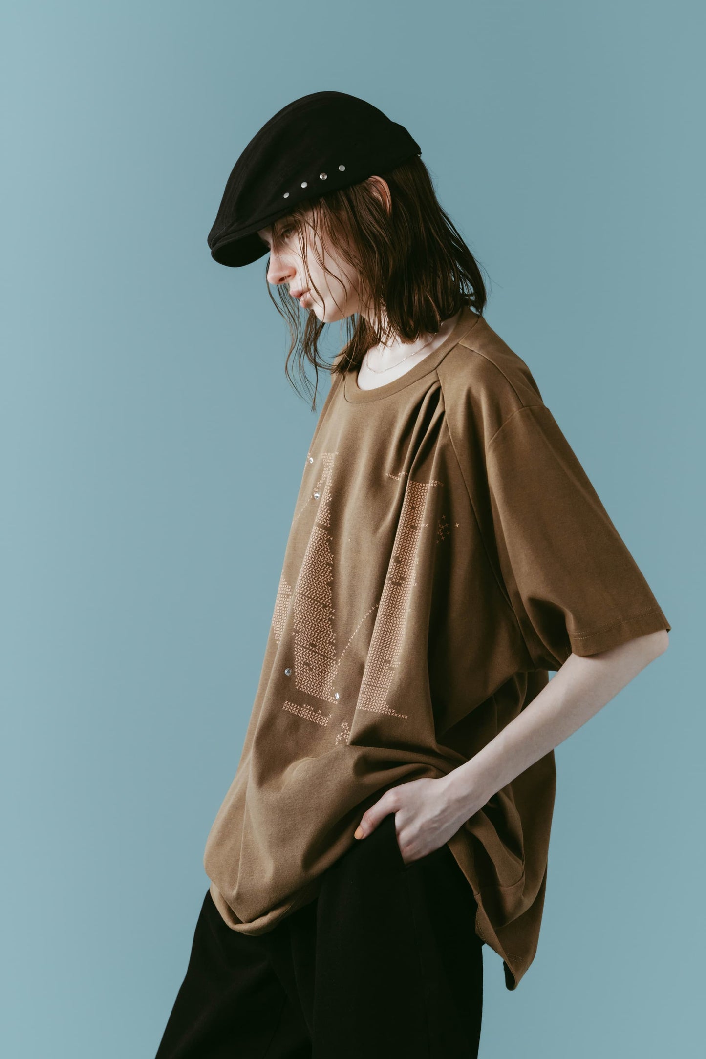 tuck detail oversized tee(unisex)/brown