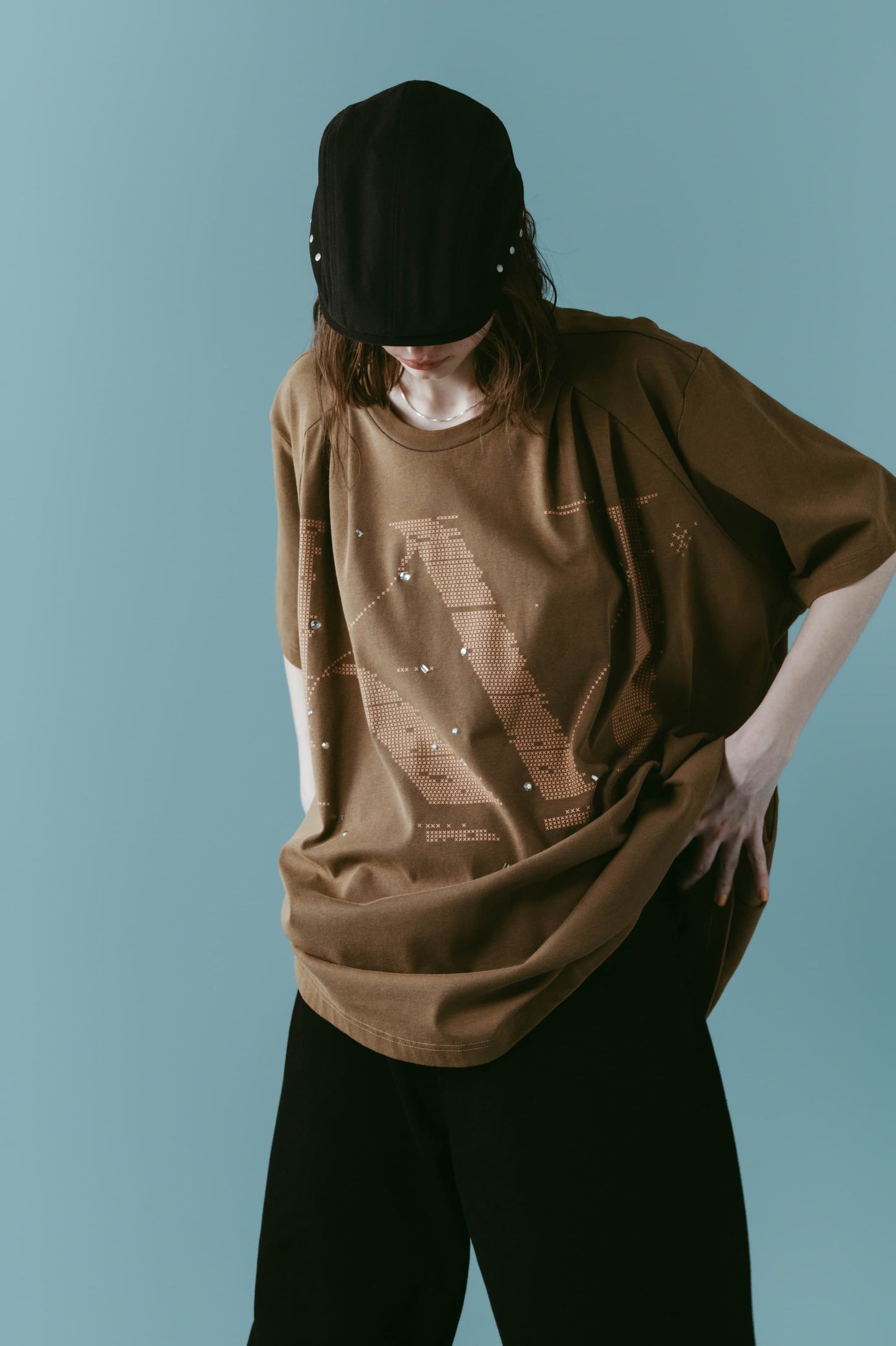 tuck detail oversized tee(unisex)/brown