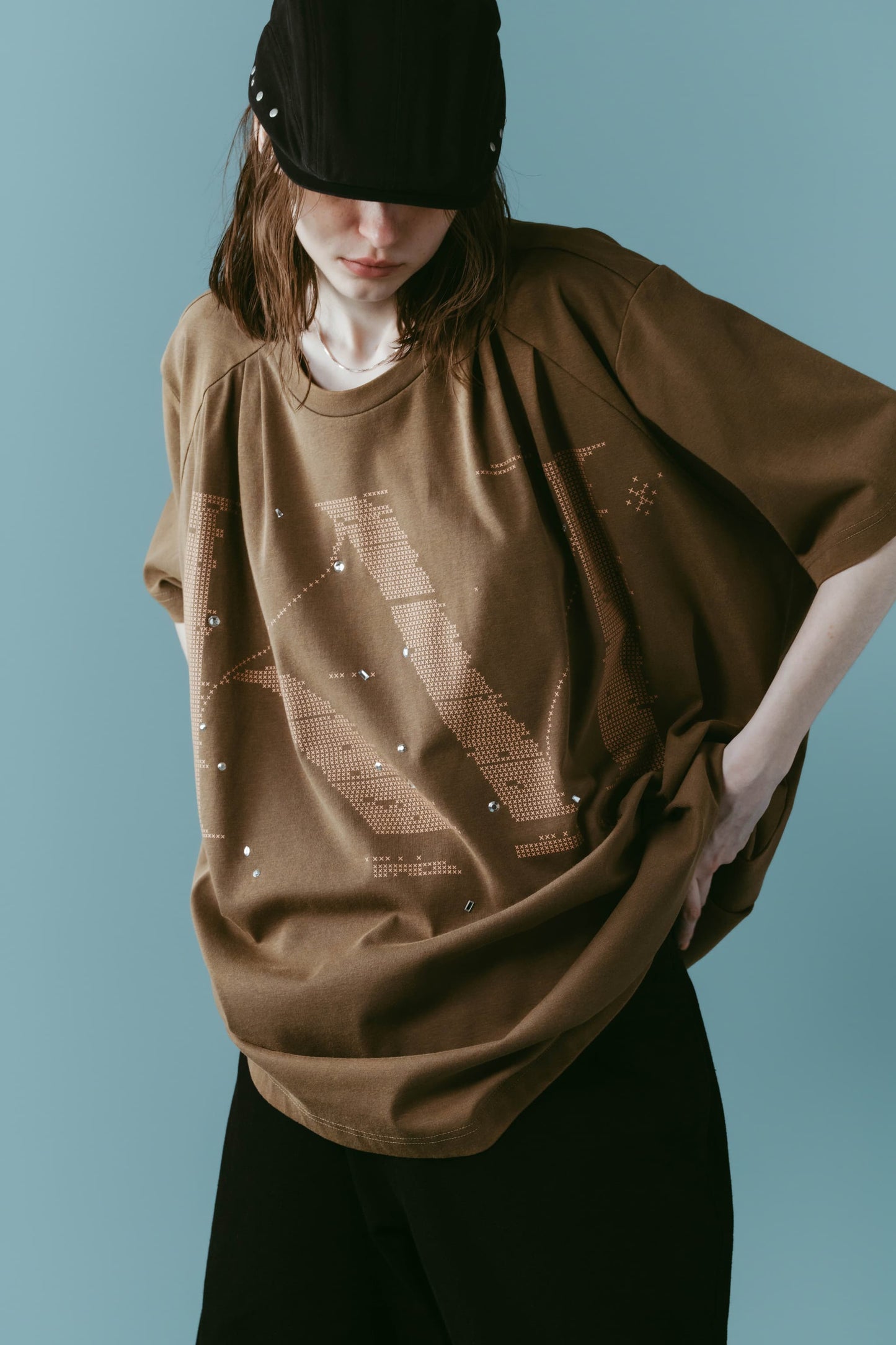 tuck detail oversized tee(unisex)/brown