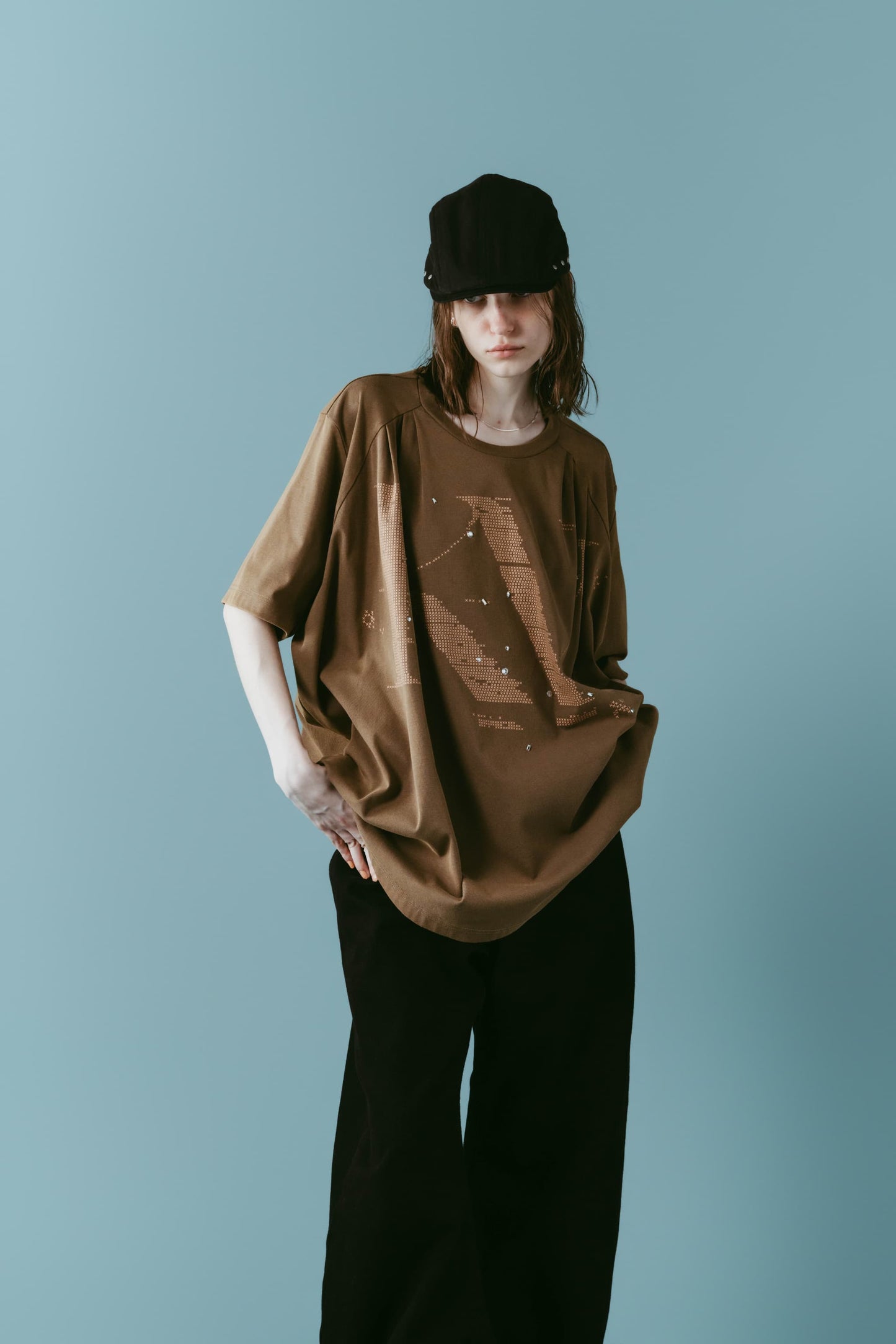 tuck detail oversized tee(unisex)/brown