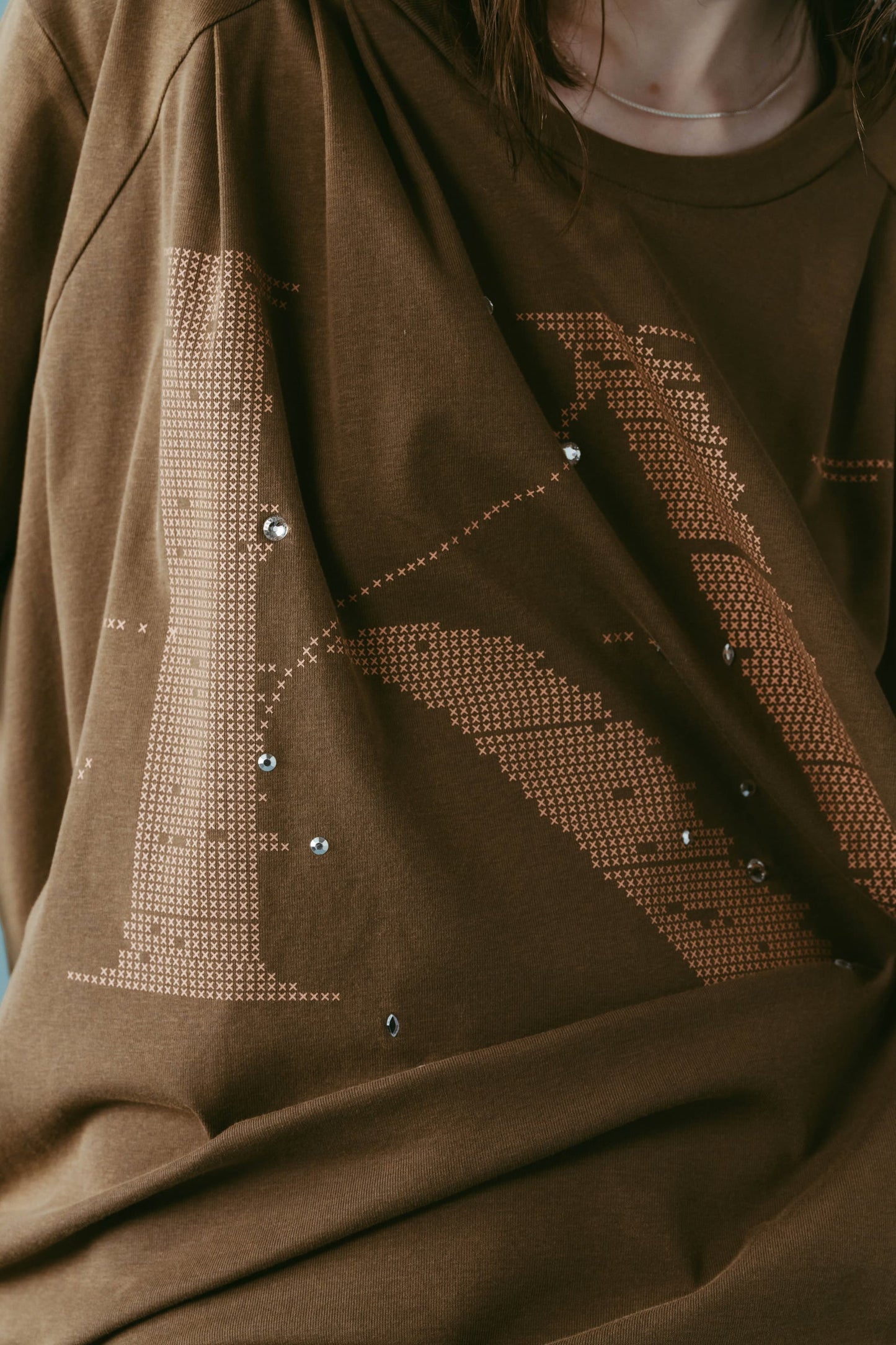 tuck detail oversized tee(unisex)/brown