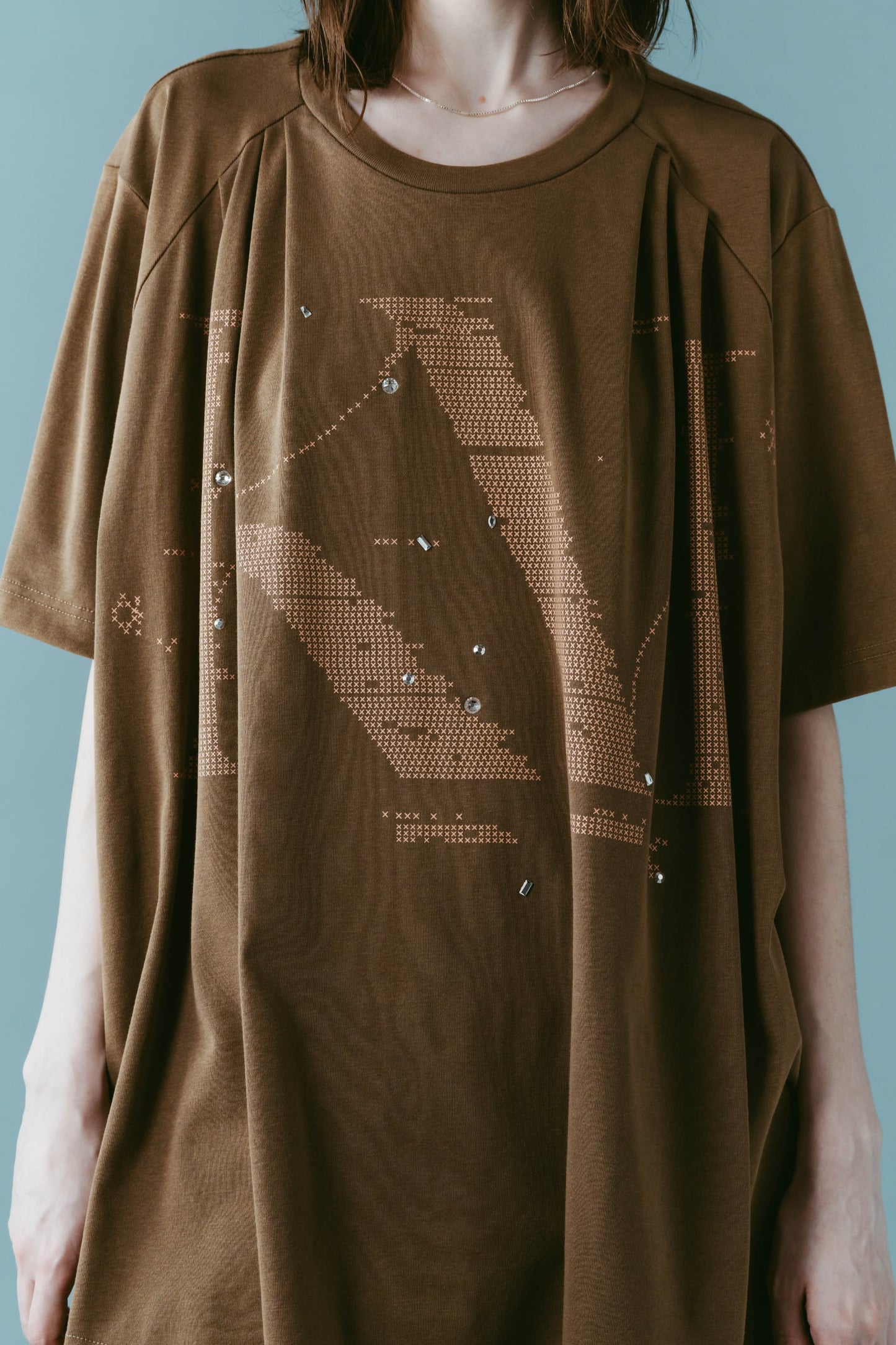 tuck detail oversized tee(unisex)/brown