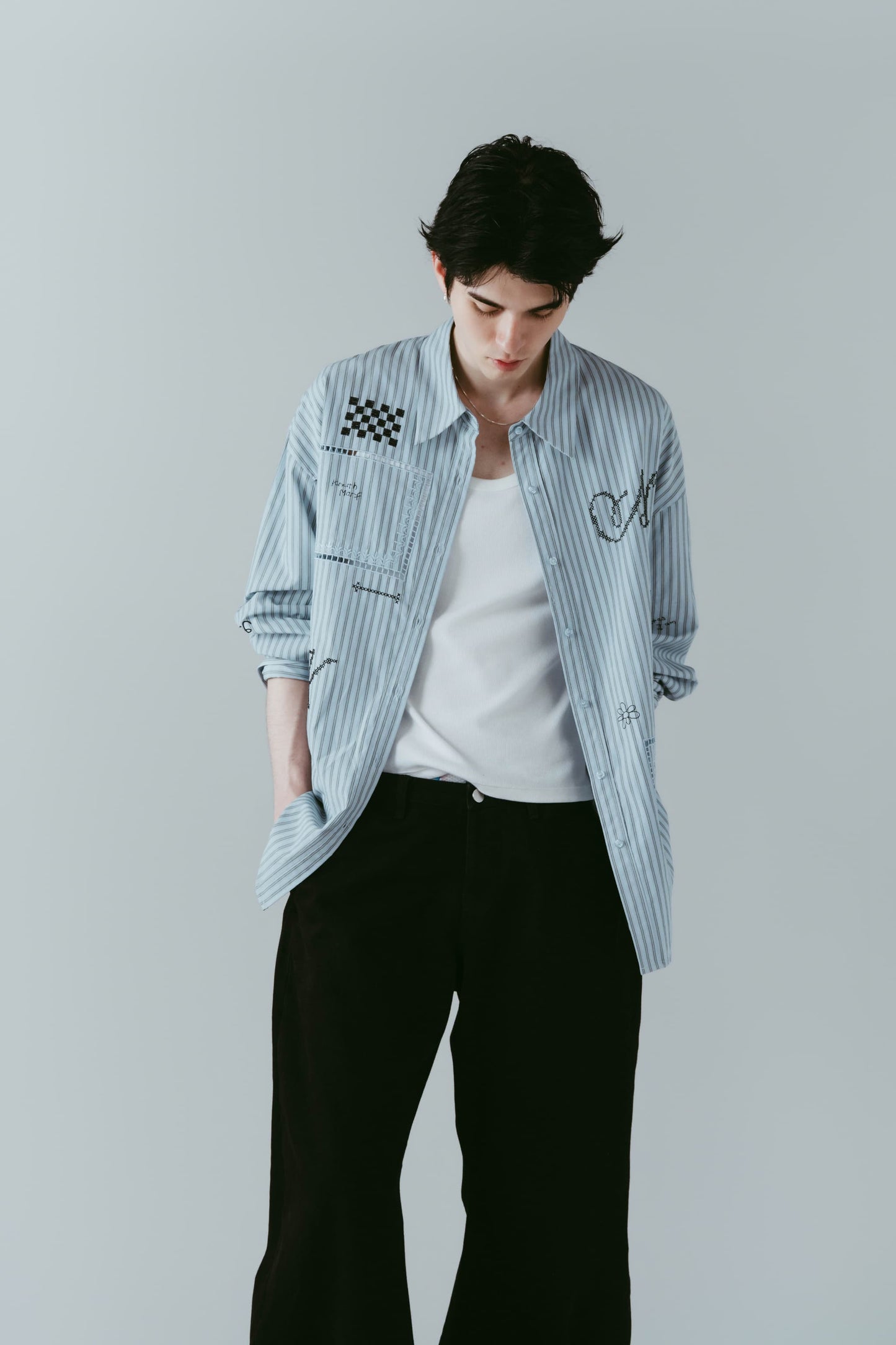 embroidered shirt(unisex)/stripe