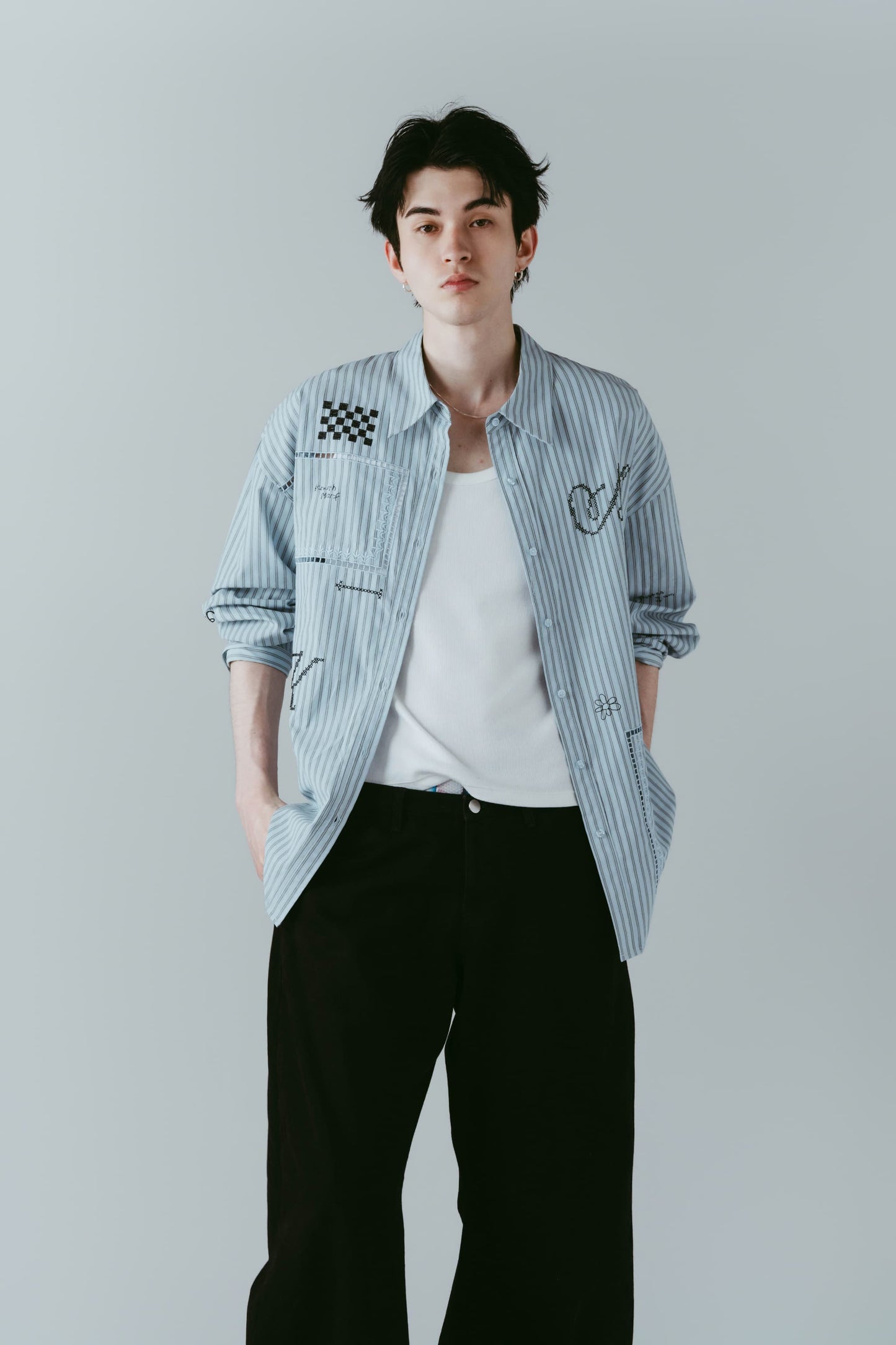 embroidered shirt(unisex)/stripe