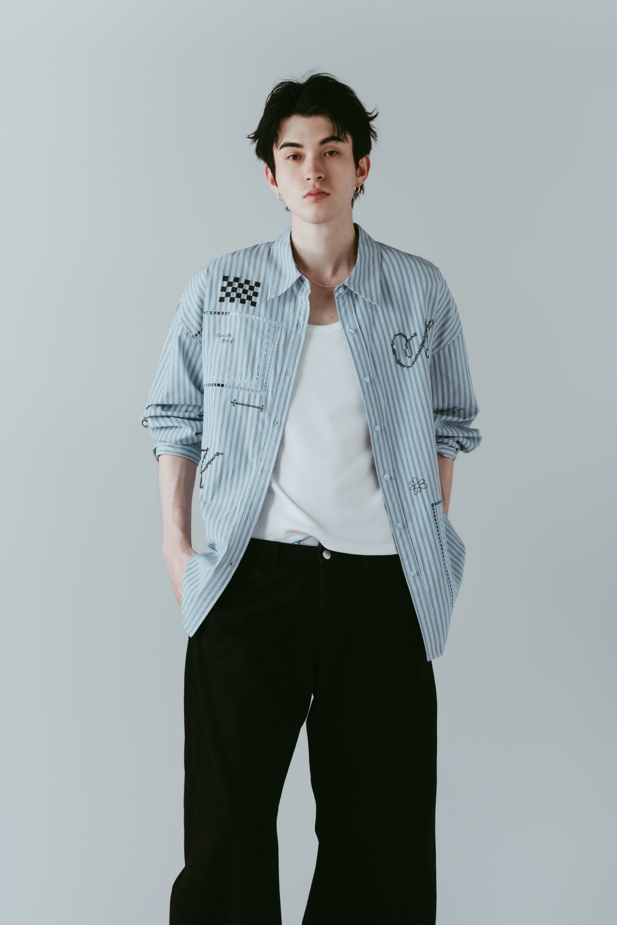 embroidered shirt(unisex)/stripe