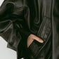 voluminous leather jacket(unisex)/black