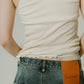 cap in rib tank top/brown,ivory