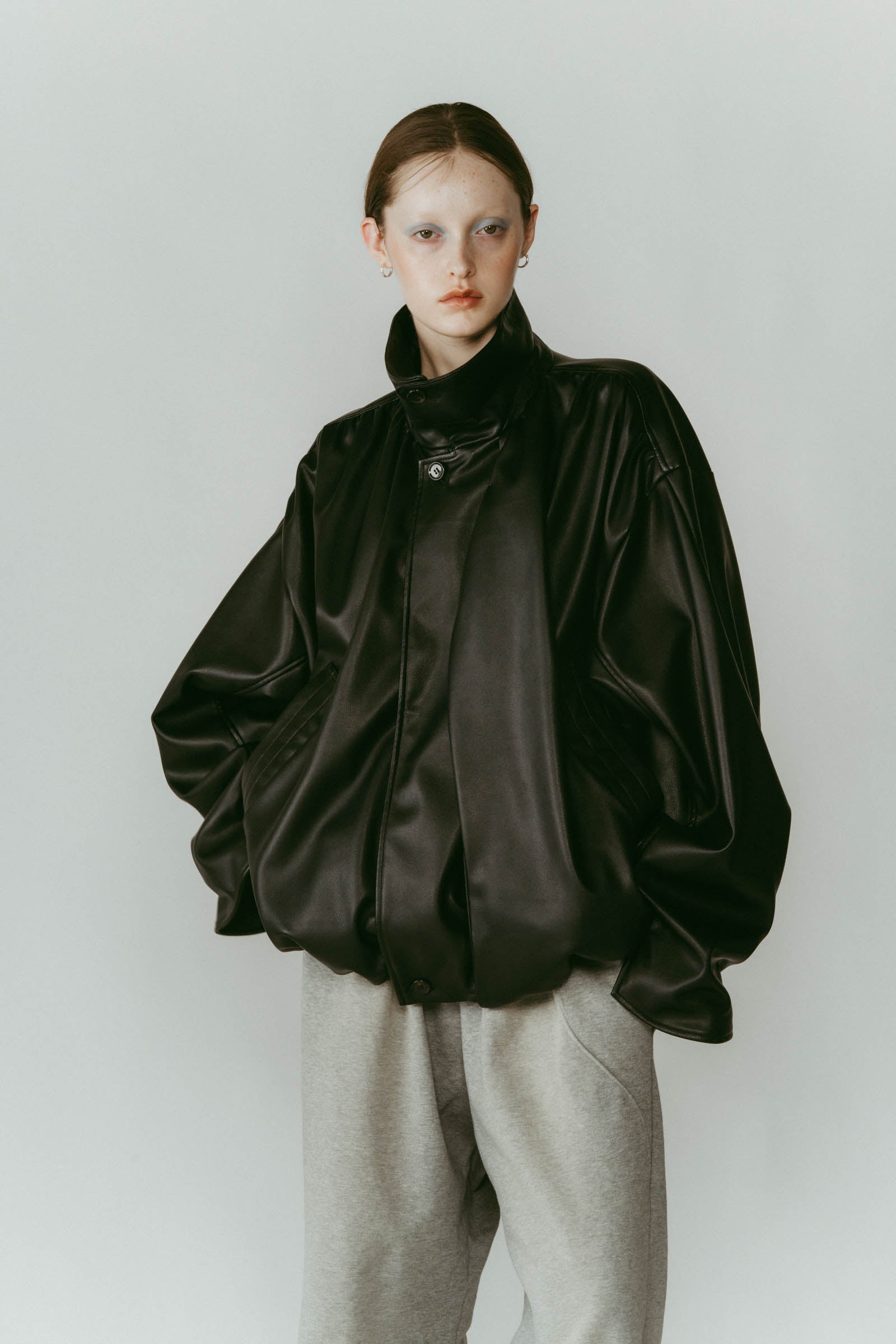 voluminous leather jacket(unisex)/black | KNUTH MARF