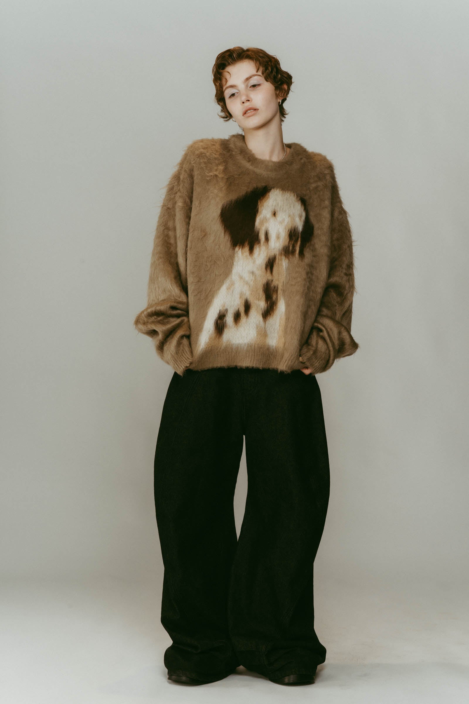 dalmatian shaggy knit(unisex)/beige