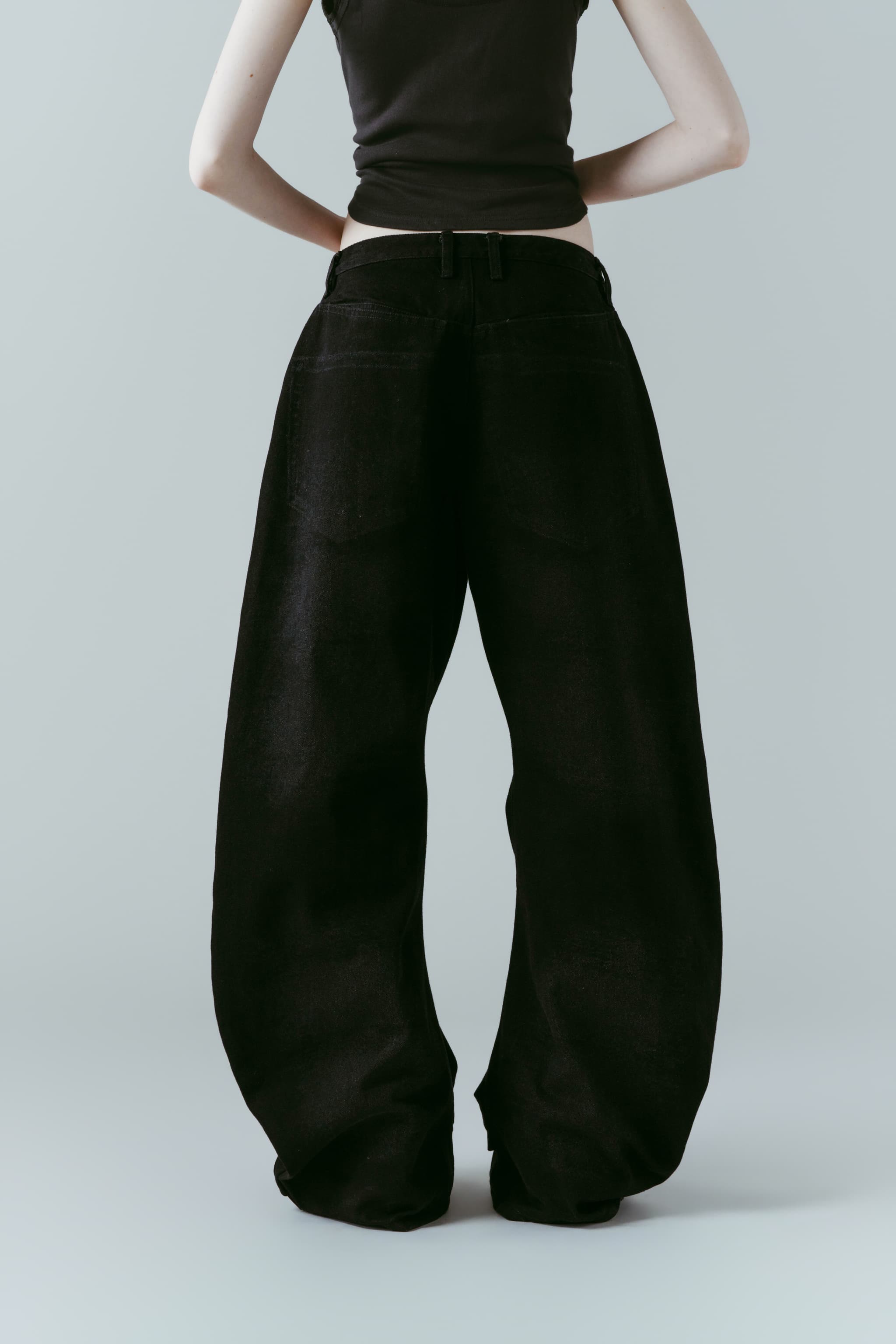 studded draped denim pants(unisex)/black(studded) | KNUTH MARF