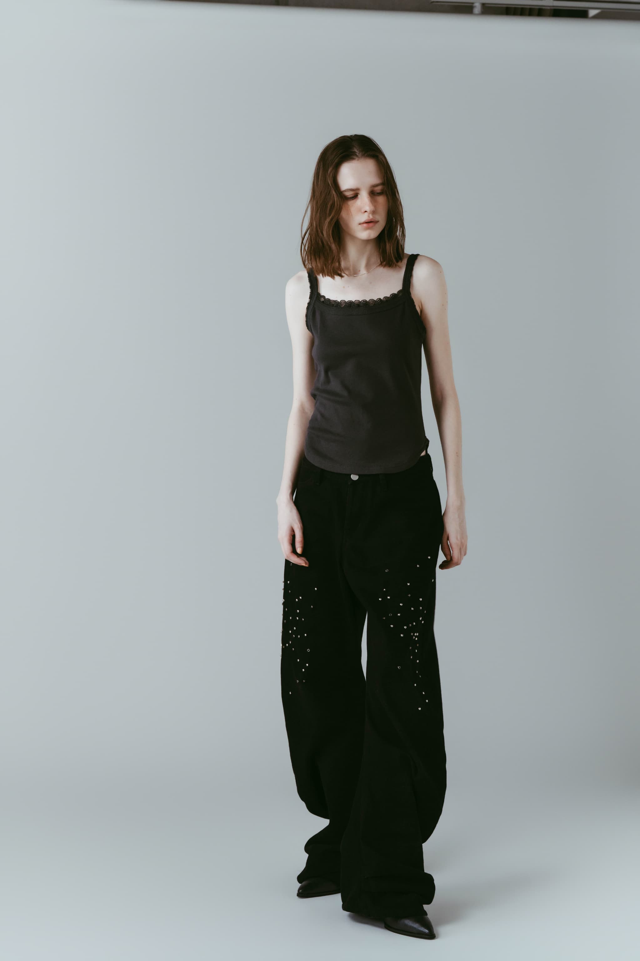 studded draped denim pants(unisex)/black(studded) | KNUTH MARF