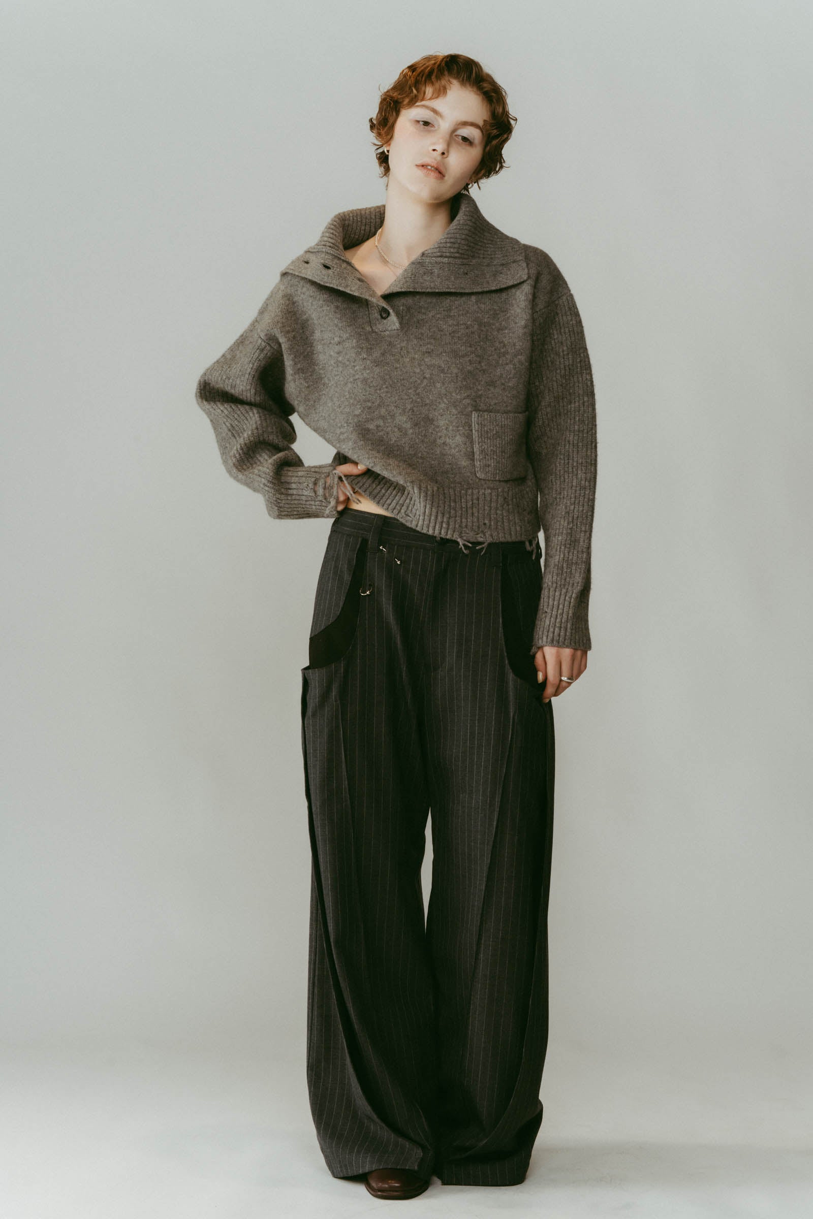 pierced drape pants(unisex)/stripegray