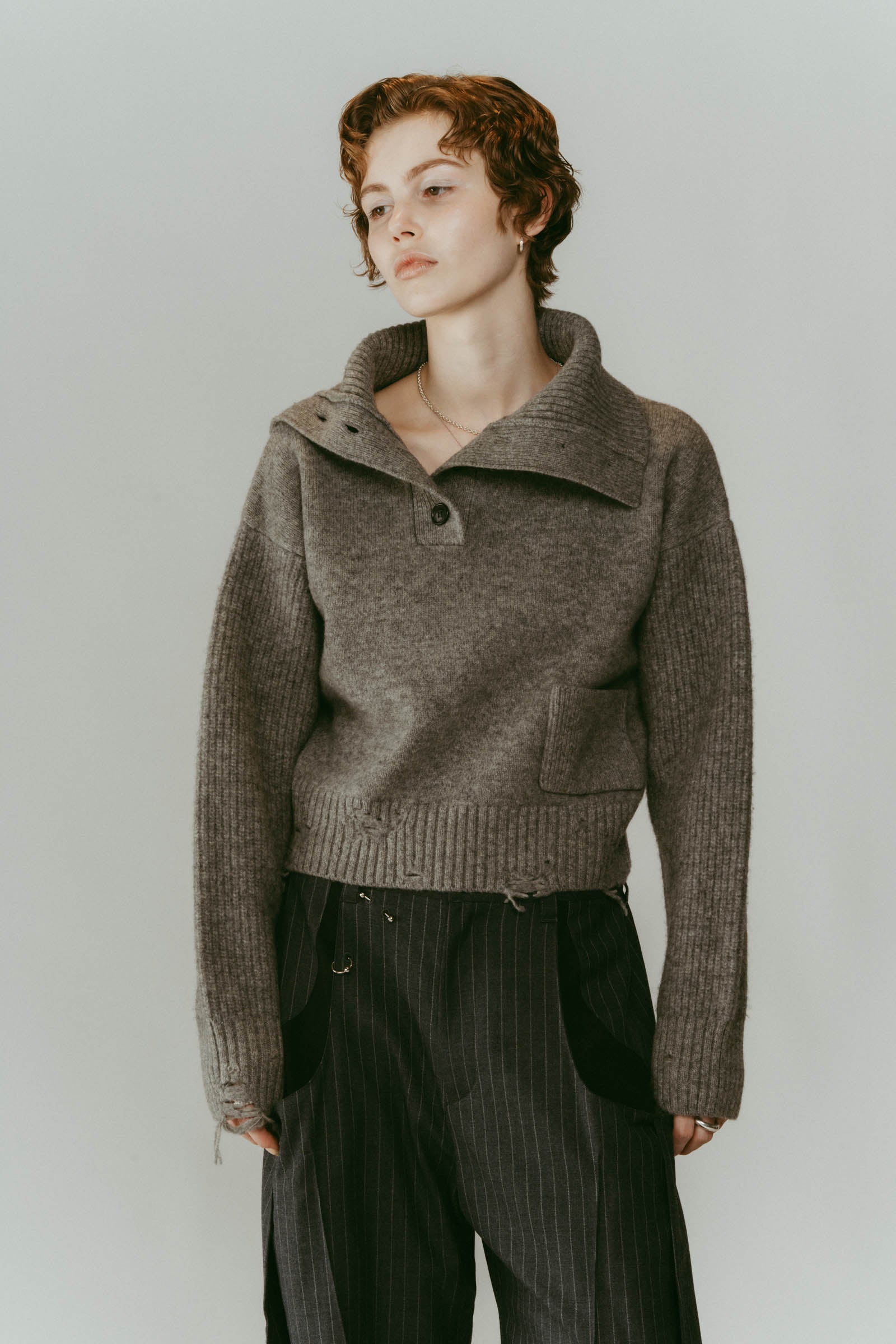 トップス knuth marf buttoned high-neck knit buttoned high-neck knit/gray | KNUTH MARF