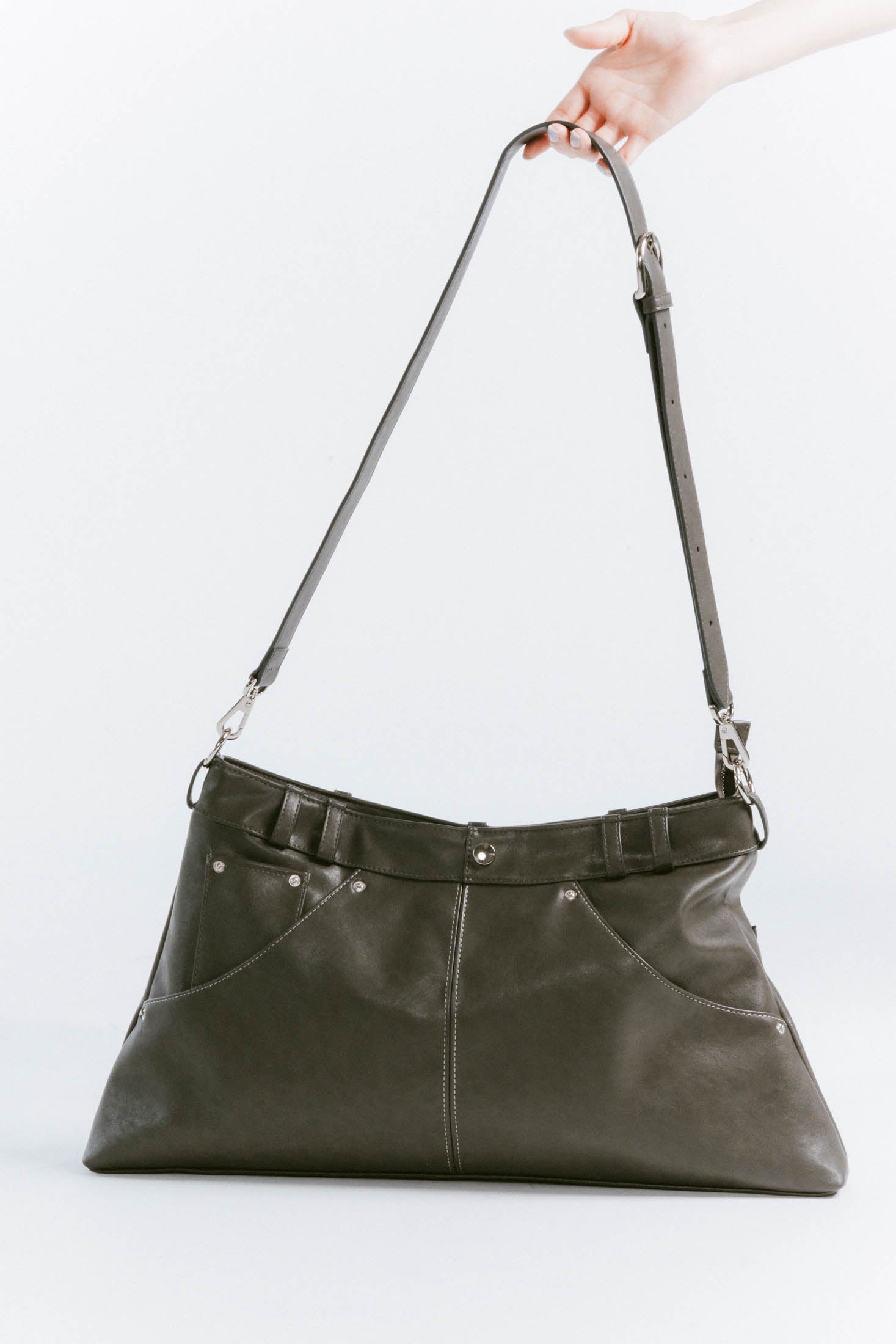 leather denim shoulder bag/2color
