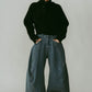 tuck design denim pants/denimblue