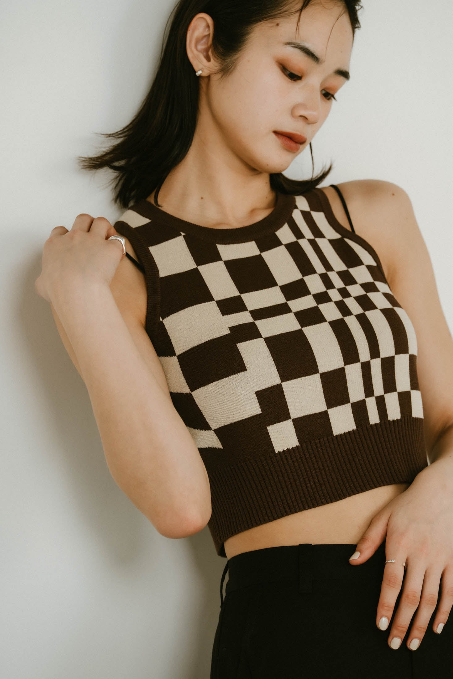 flag marble knit tank/3color