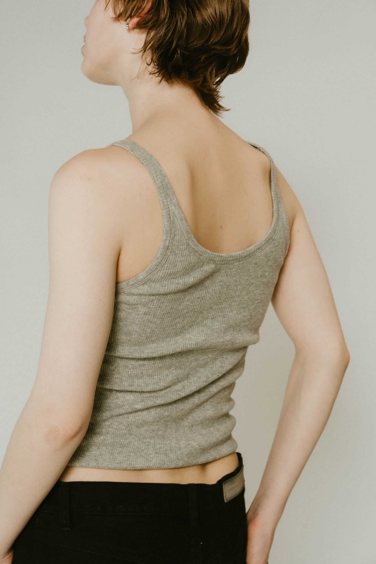 cap in rib tank top/gray,lime | KNUTH MARF
