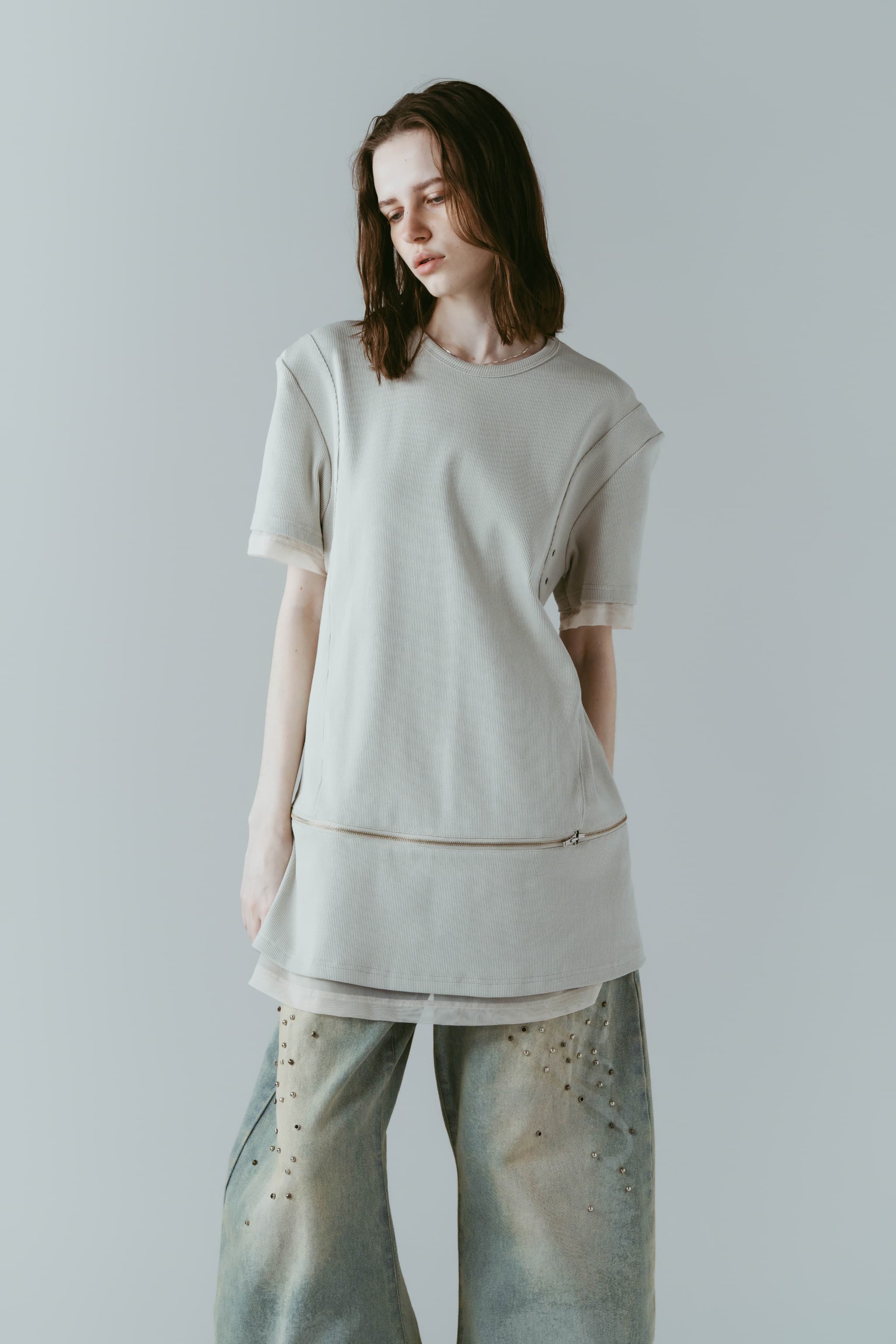 structured shoulder top/lightbeige