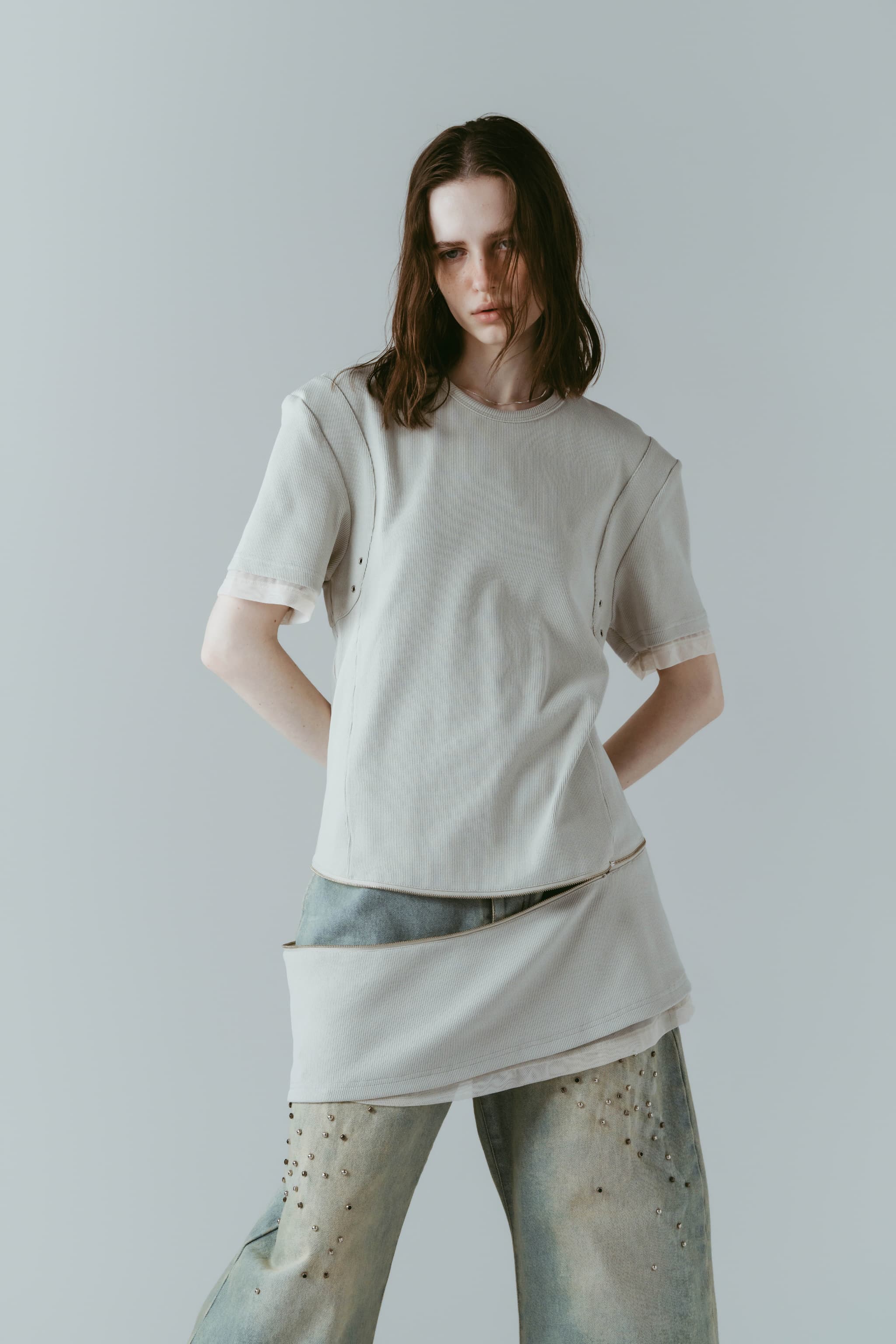 structured shoulder top/lightbeige | KNUTH MARF