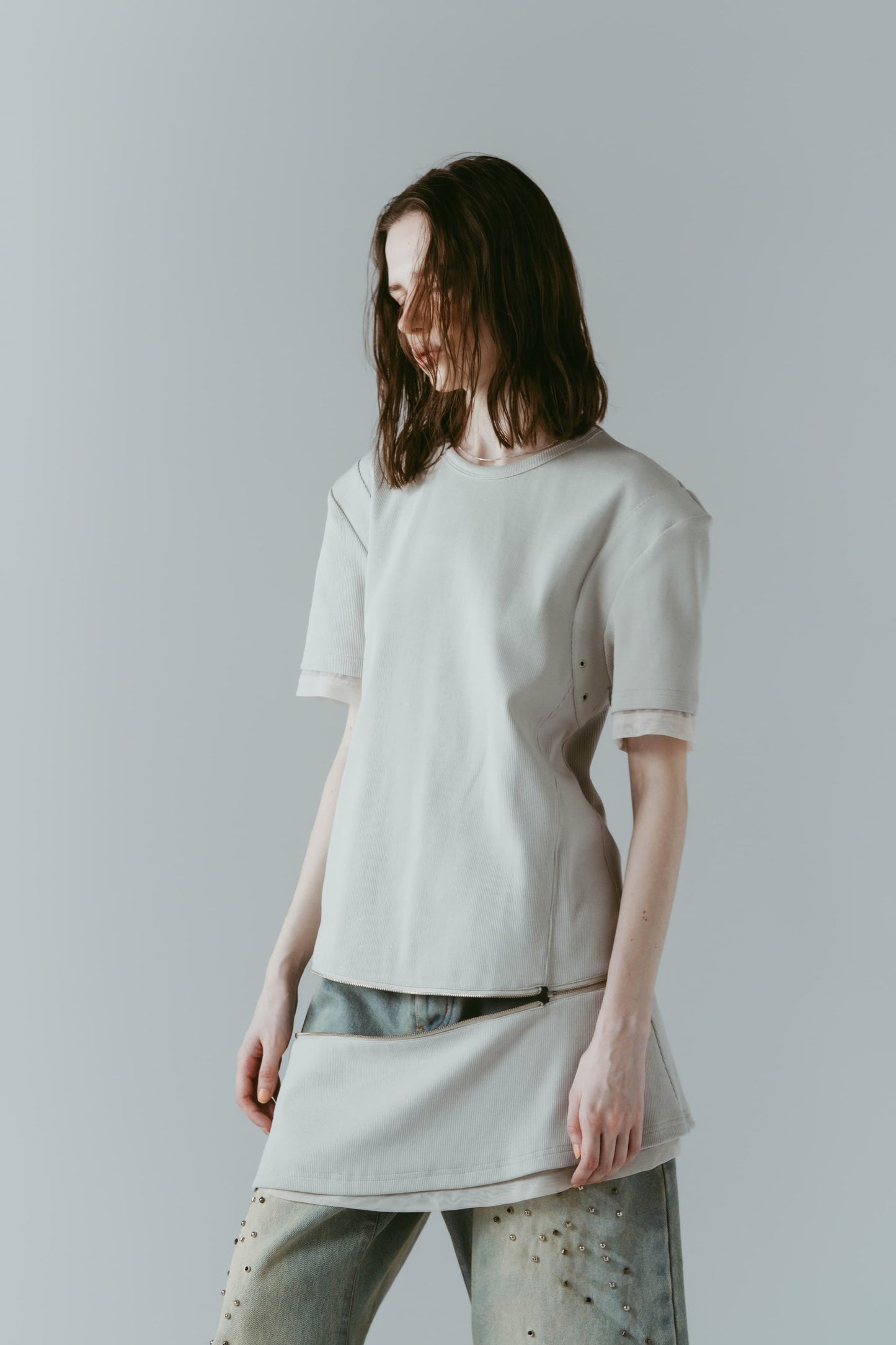 structured shoulder top/lightbeige