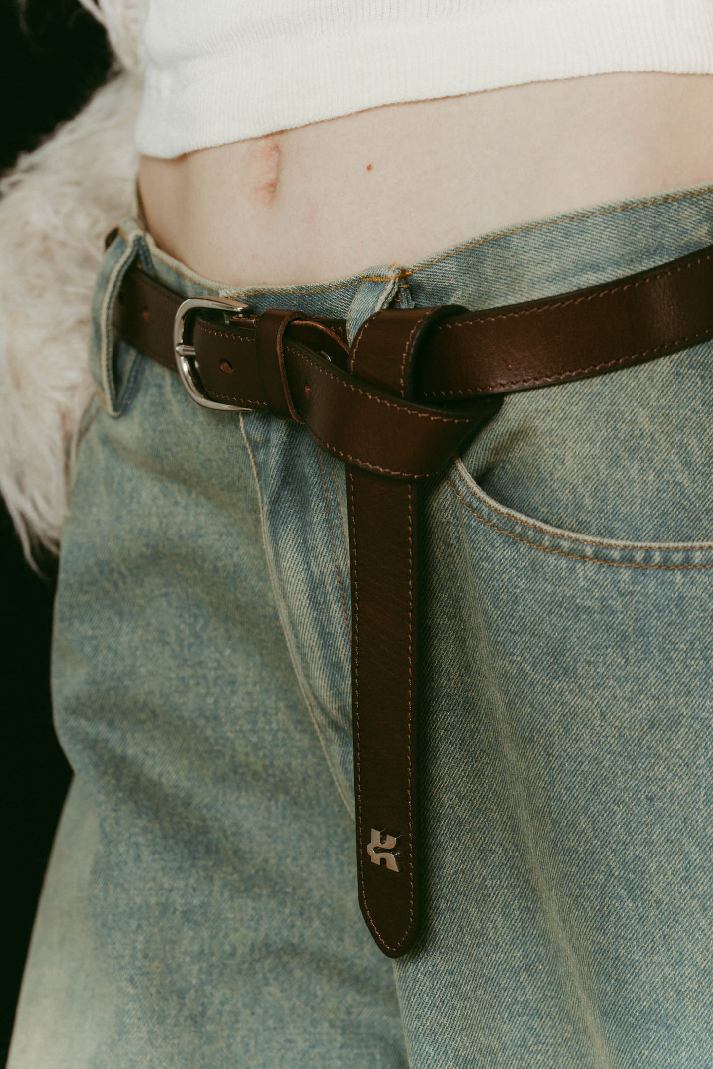 Kmotif leather belt/2color