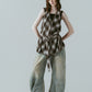 plaid halter neck blouse/brown