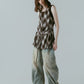 plaid halter neck blouse/brown