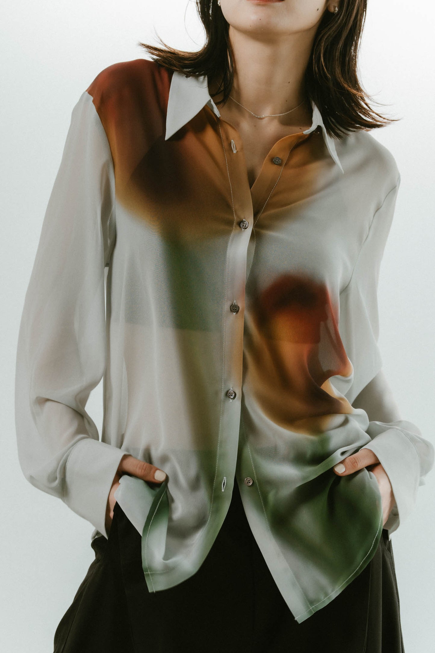 flower print sheer shirt(unisex)/blue/M
