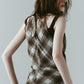 plaid halter neck blouse/brown