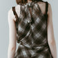 plaid halter neck blouse/brown