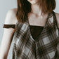 plaid halter neck blouse/brown