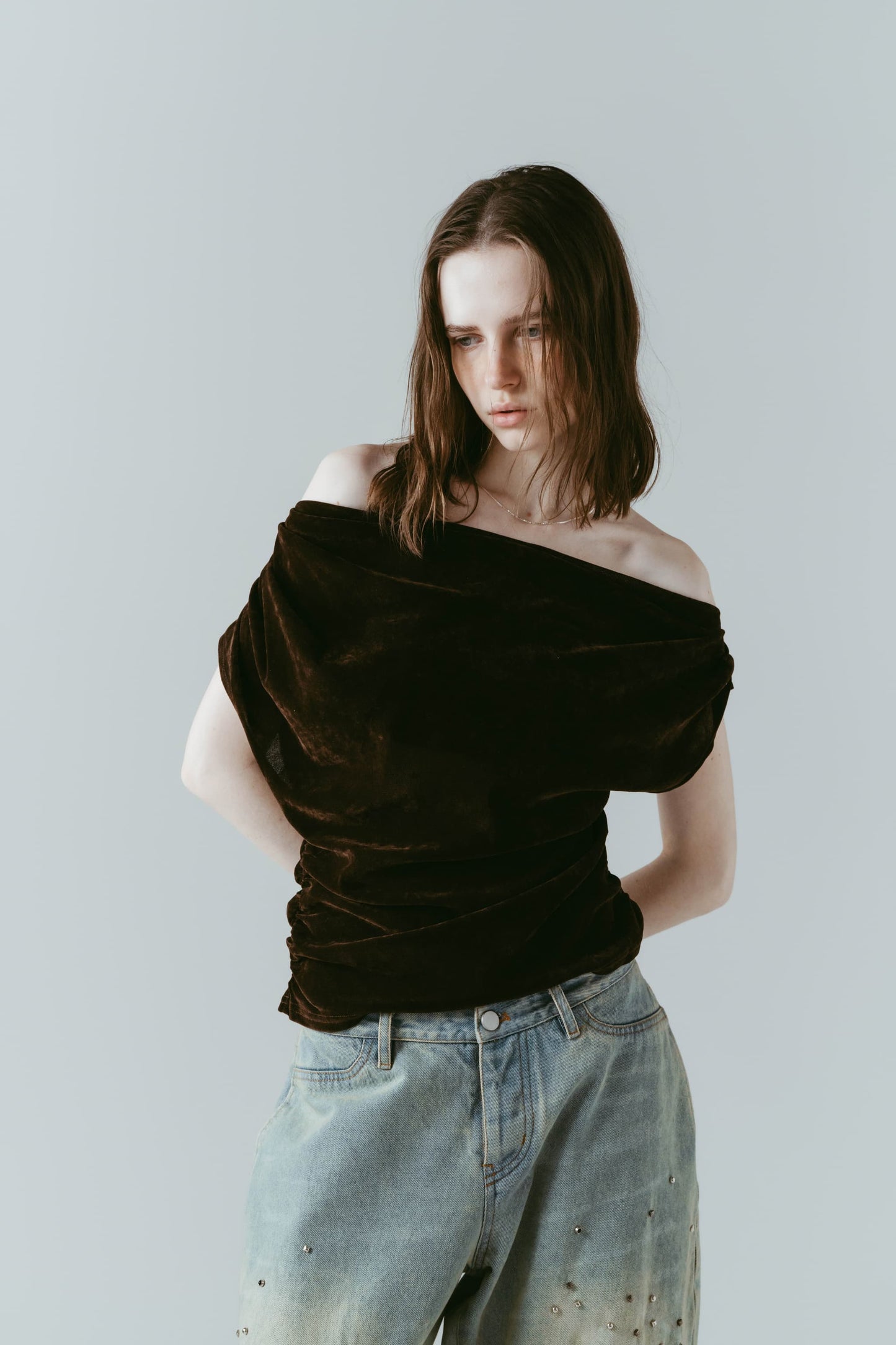 sheer velour top/brown
