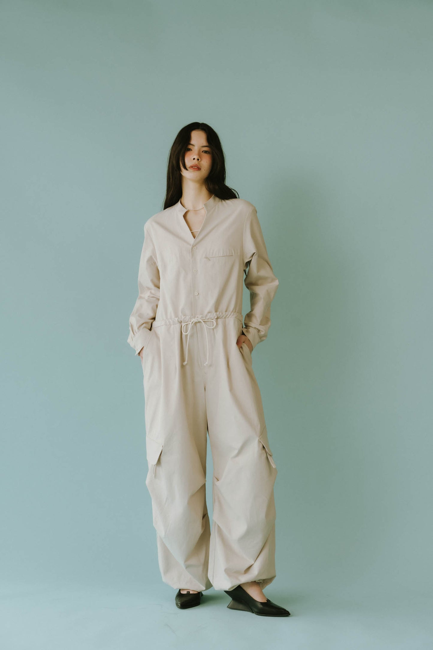 -high-end- collarless jumpsuit/2color