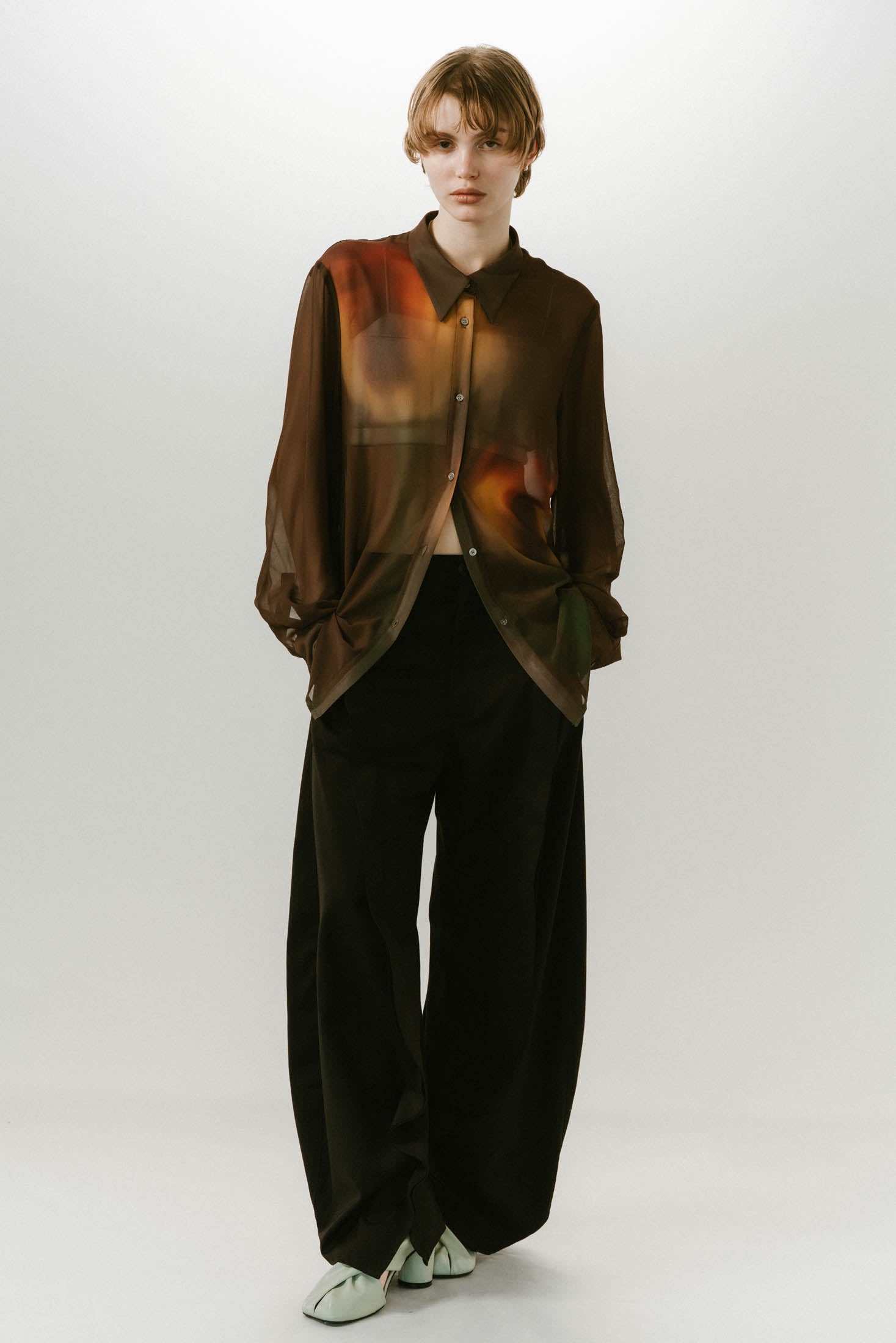 flower print sheer shirt(unisex)/brown