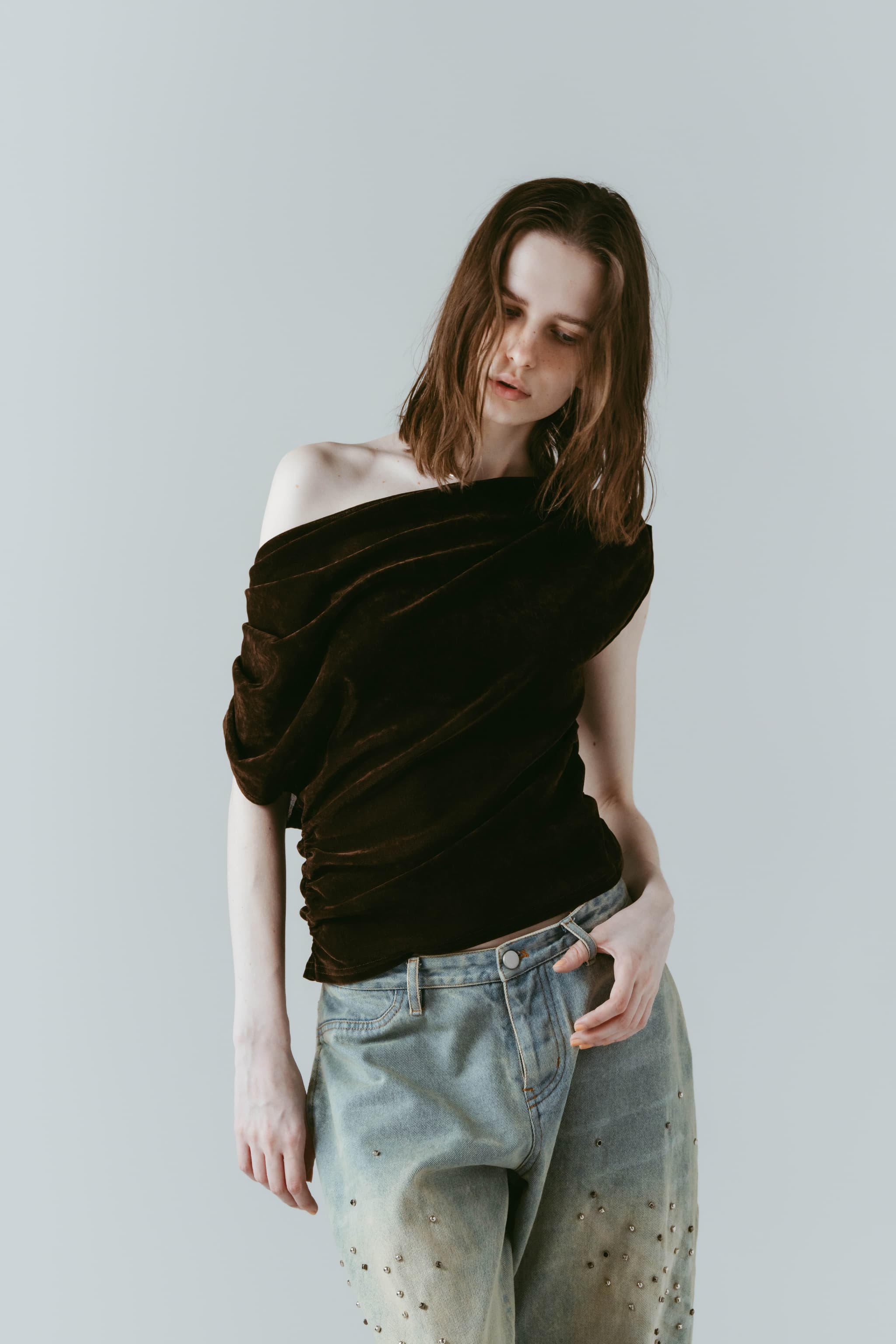 sheer velour top/brown | KNUTH MARF