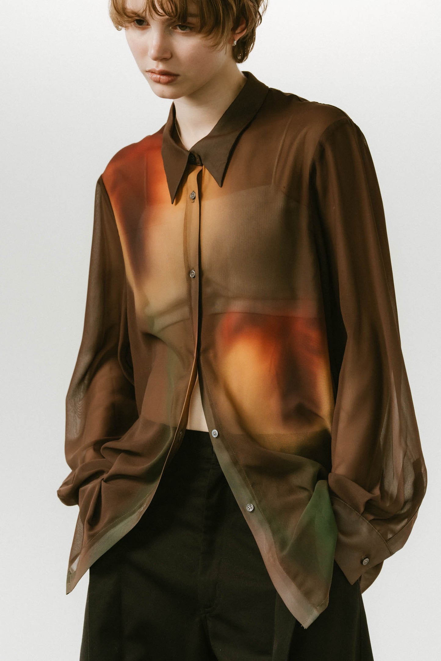 flower print sheer shirt(unisex)/brown